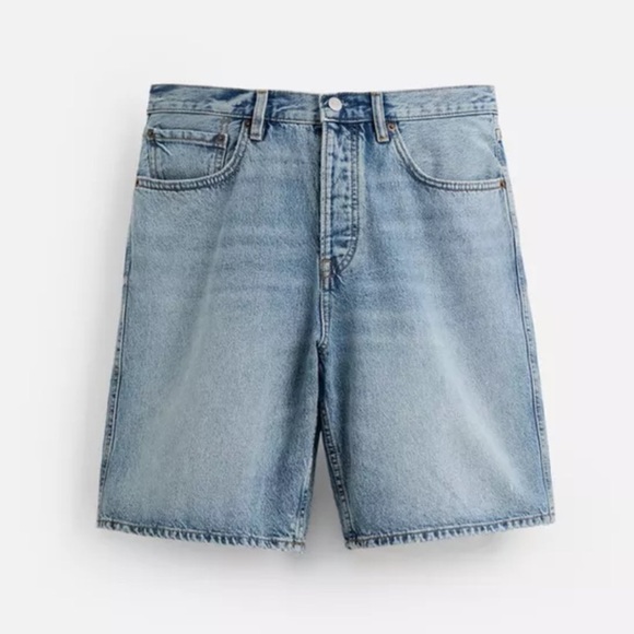 Zara Blue Jean Shorts Straight Fit - Picture 1 of 6